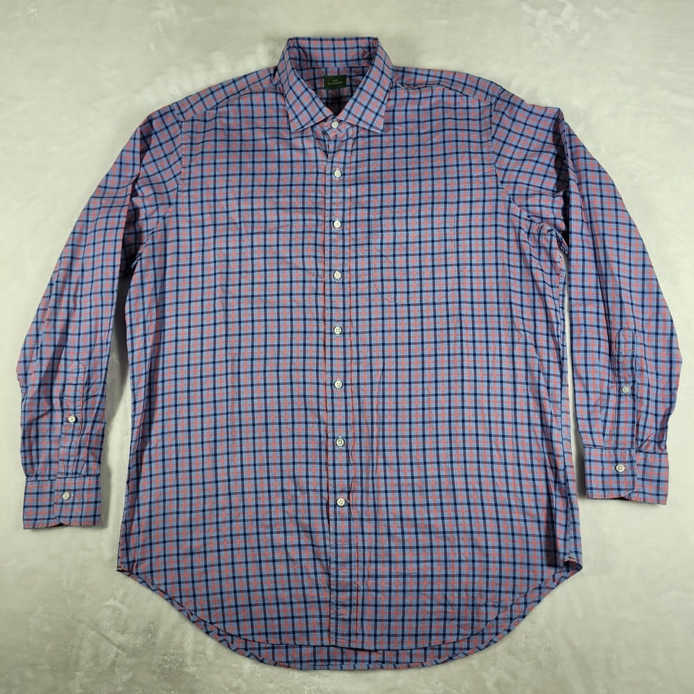 Sid Mashburn Long Sleeve Button Up Shirt Men's XL Blue Plaid‎ 100% Cotton Casual
